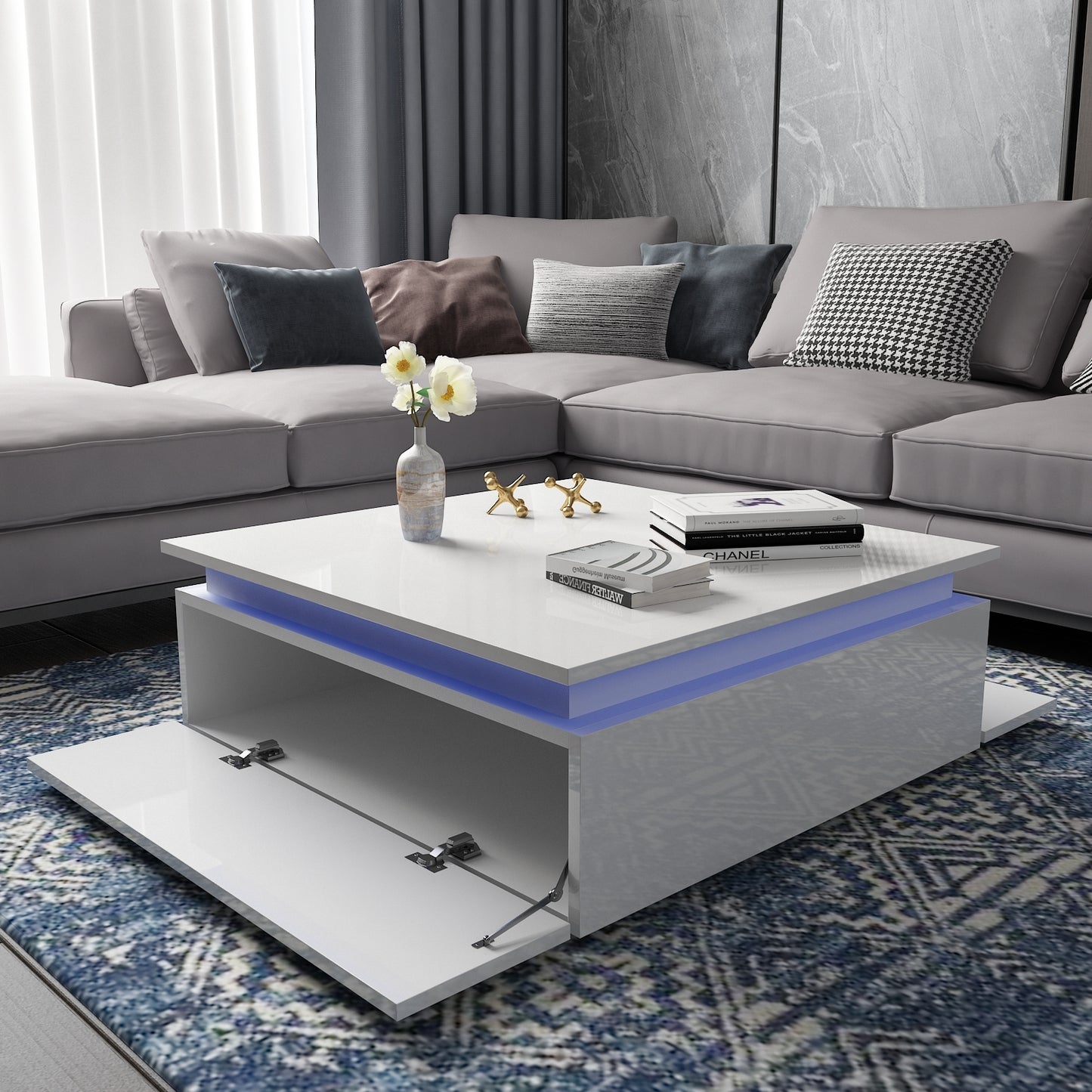 Modern LED Light Coffee Tea Table with Storage High Gloss Living Room MLC12