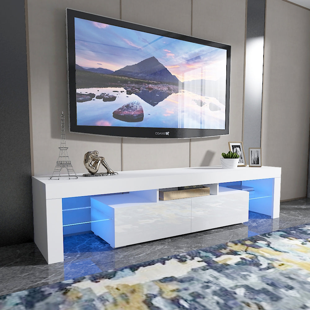 Modern LED TV Cabinet Entertainment Unit Stand 200cm High Gloss White MLD06