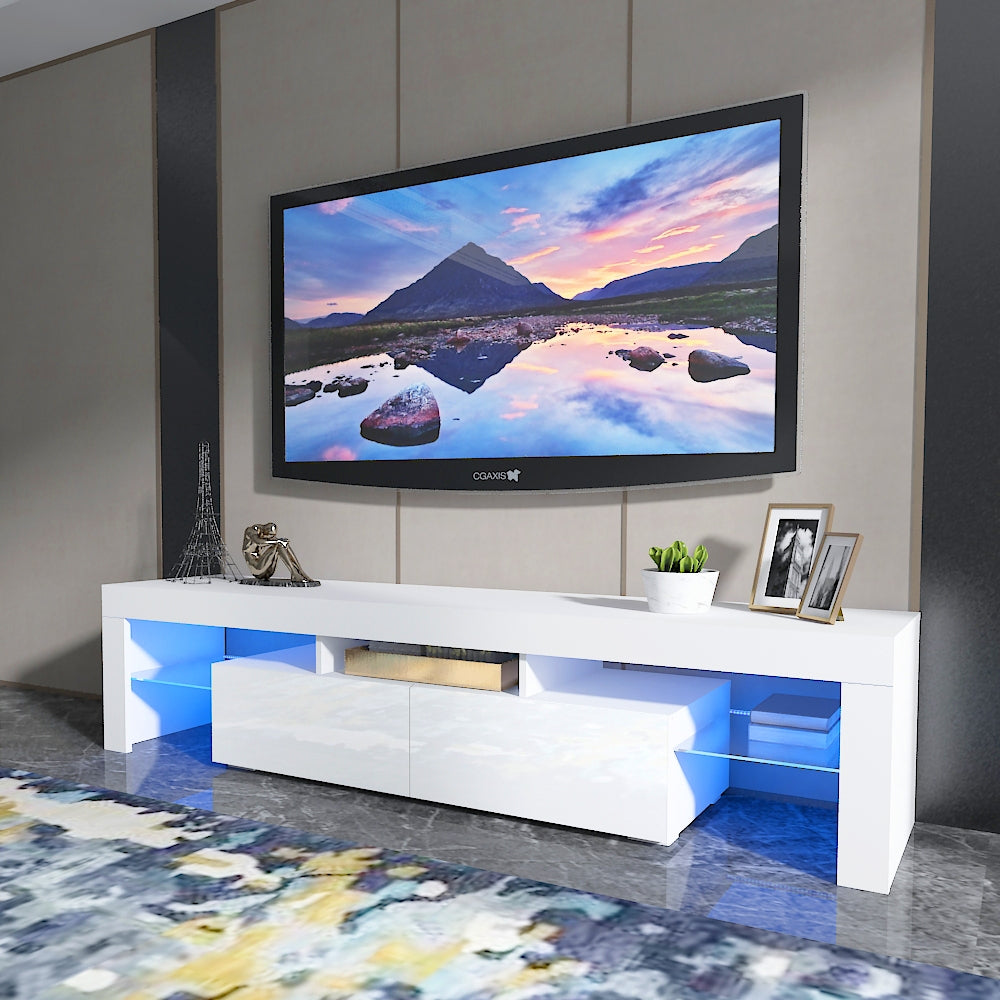 Modern LED TV Cabinet Entertainment Unit Stand 200cm High Gloss White MLD06