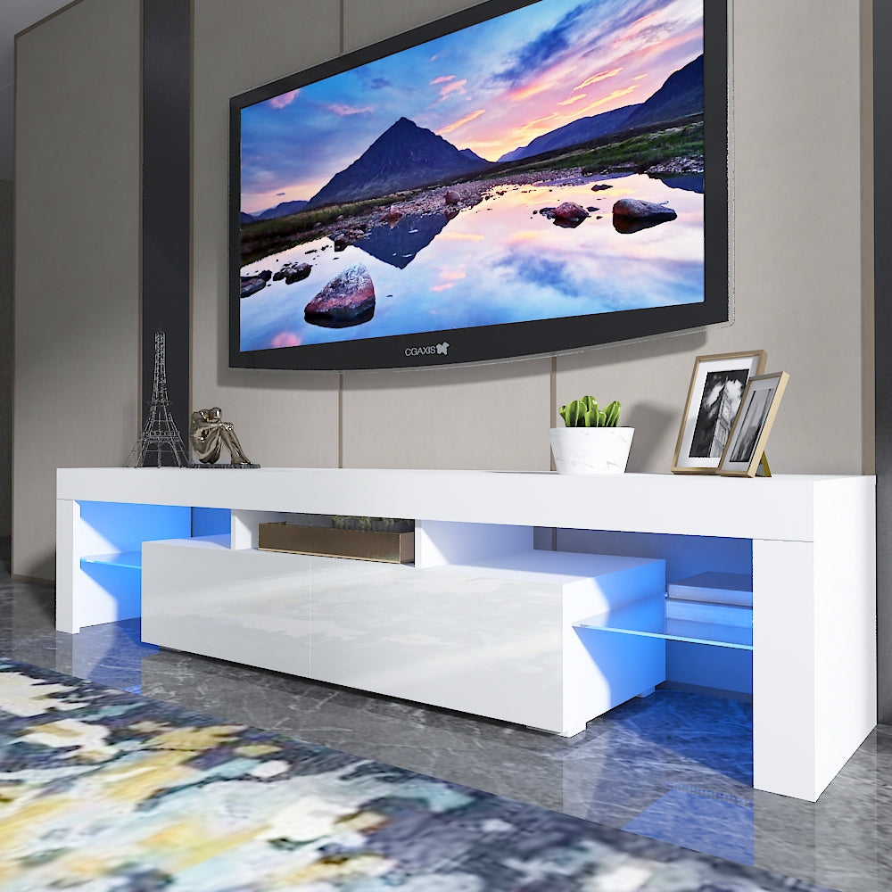 Modern LED TV Cabinet Entertainment Unit Stand 200cm High Gloss White MLD06