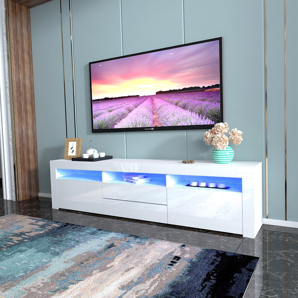 Modern LED TV Cabinet Entertainment Unit Stand High Gloss Furniture 2000mm White