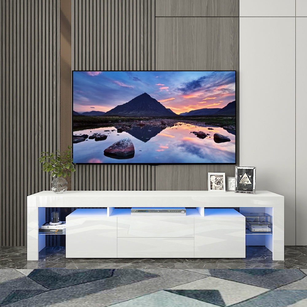 Modern 2 level LED TV Cabinet Entertainment Unit Stand High Gloss 200cm White MLD06-1