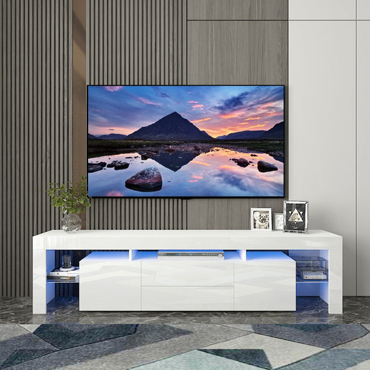Modern 2 level LED TV Cabinet Entertainment Unit Stand High Gloss 200cm White MLD06-1