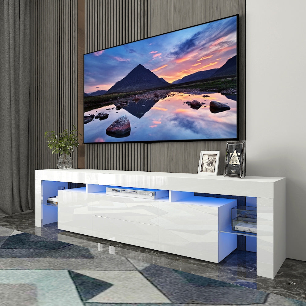 Modern 2 level LED TV Cabinet Entertainment Unit Stand High Gloss 200cm White MLD06-1