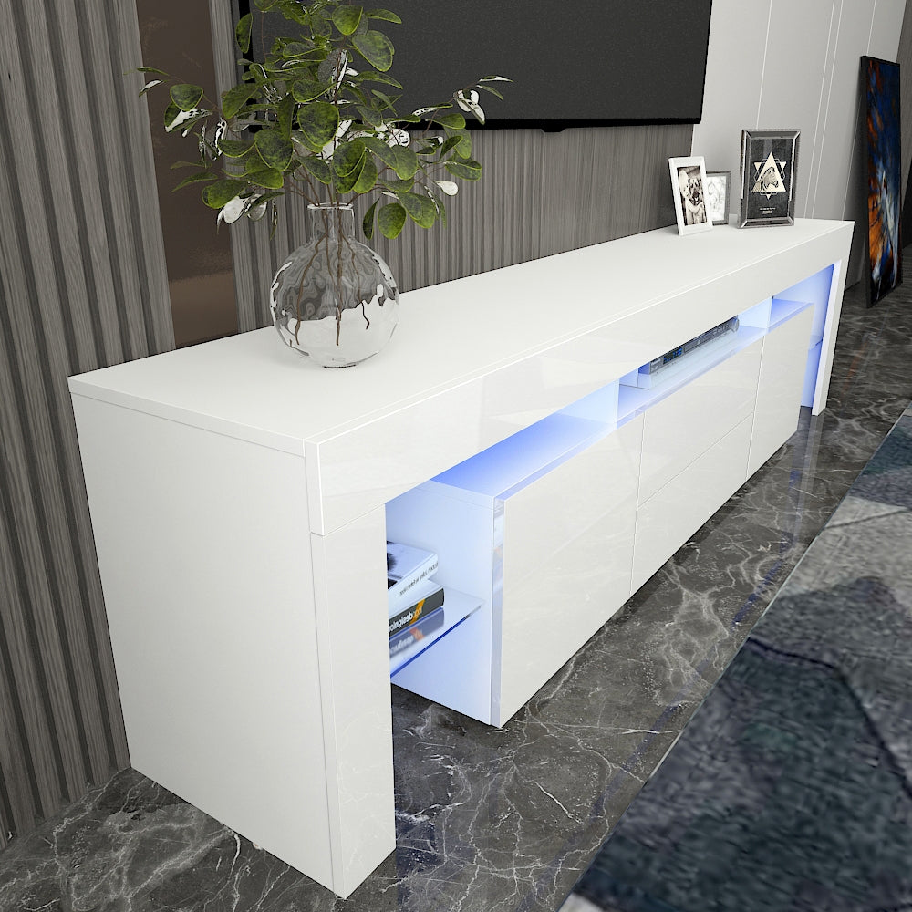 Modern 2 level LED TV Cabinet Entertainment Unit Stand High Gloss 200cm White MLD06-1