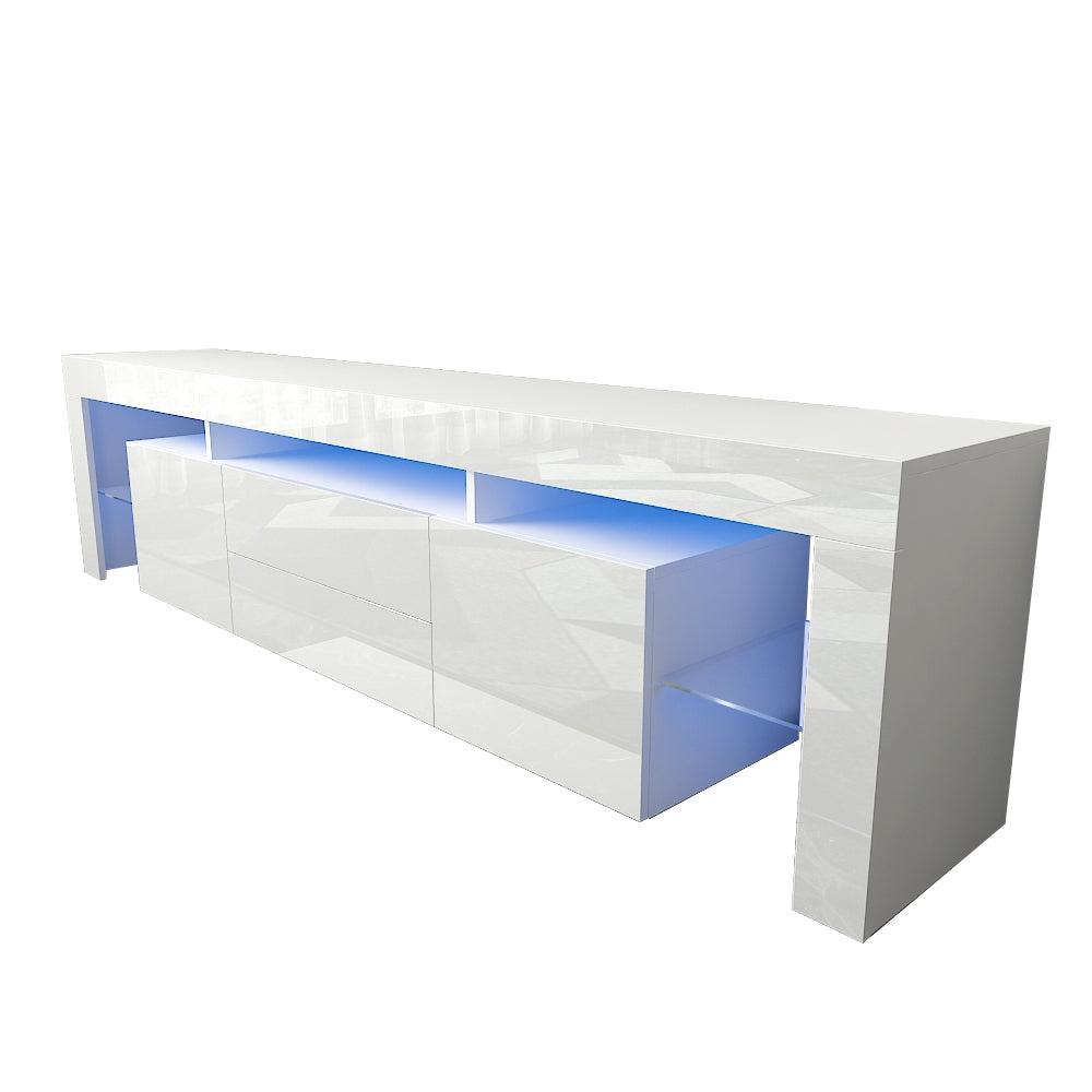 Modern 2 level LED TV Cabinet Entertainment Unit Stand High Gloss 200cm White MLD06-1