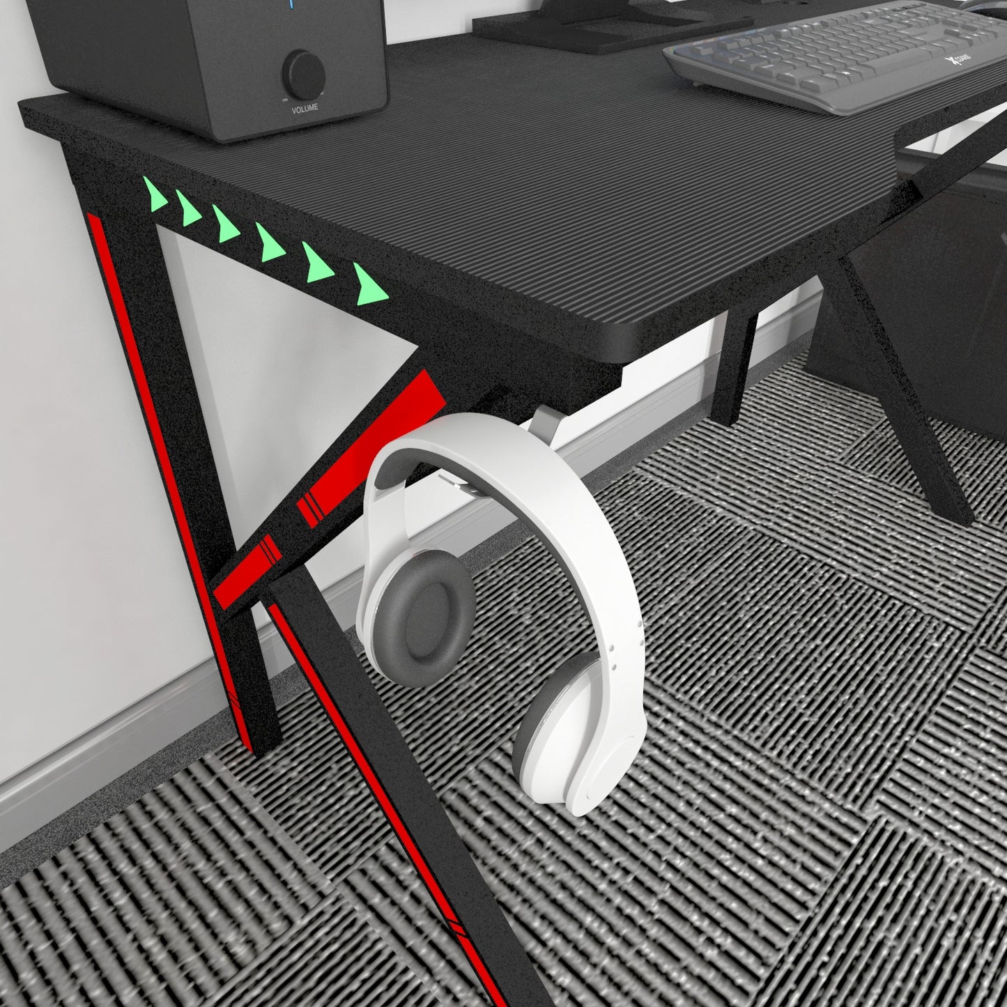 Gaming Computer Desk with LED Lights Cup Holder Headphone Hook 120x60x75cm