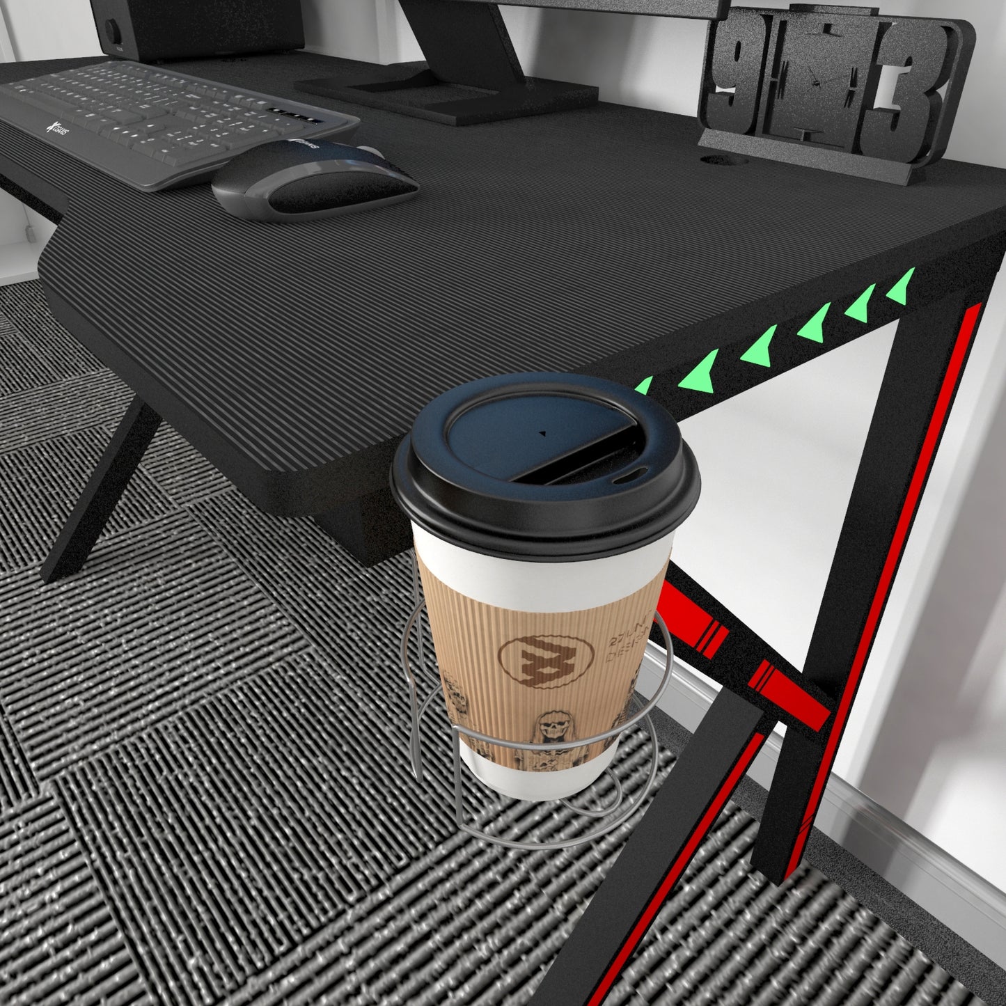 Gaming Computer Desk with LED Lights Cup Holder Headphone Hook 120x60x75cm