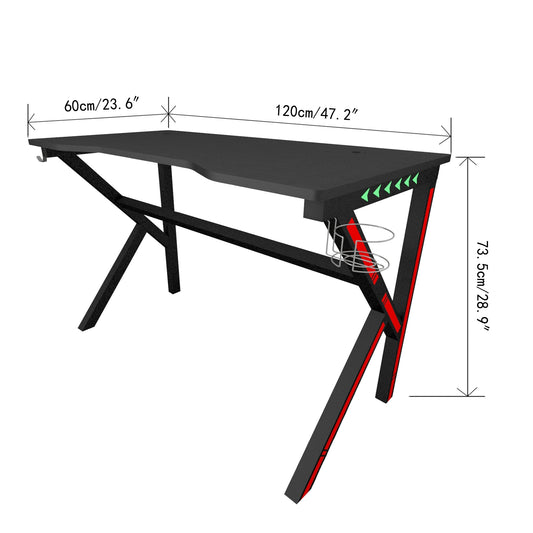 Gaming Computer Desk with LED Lights Cup Holder Headphone Hook 120x60x75cm