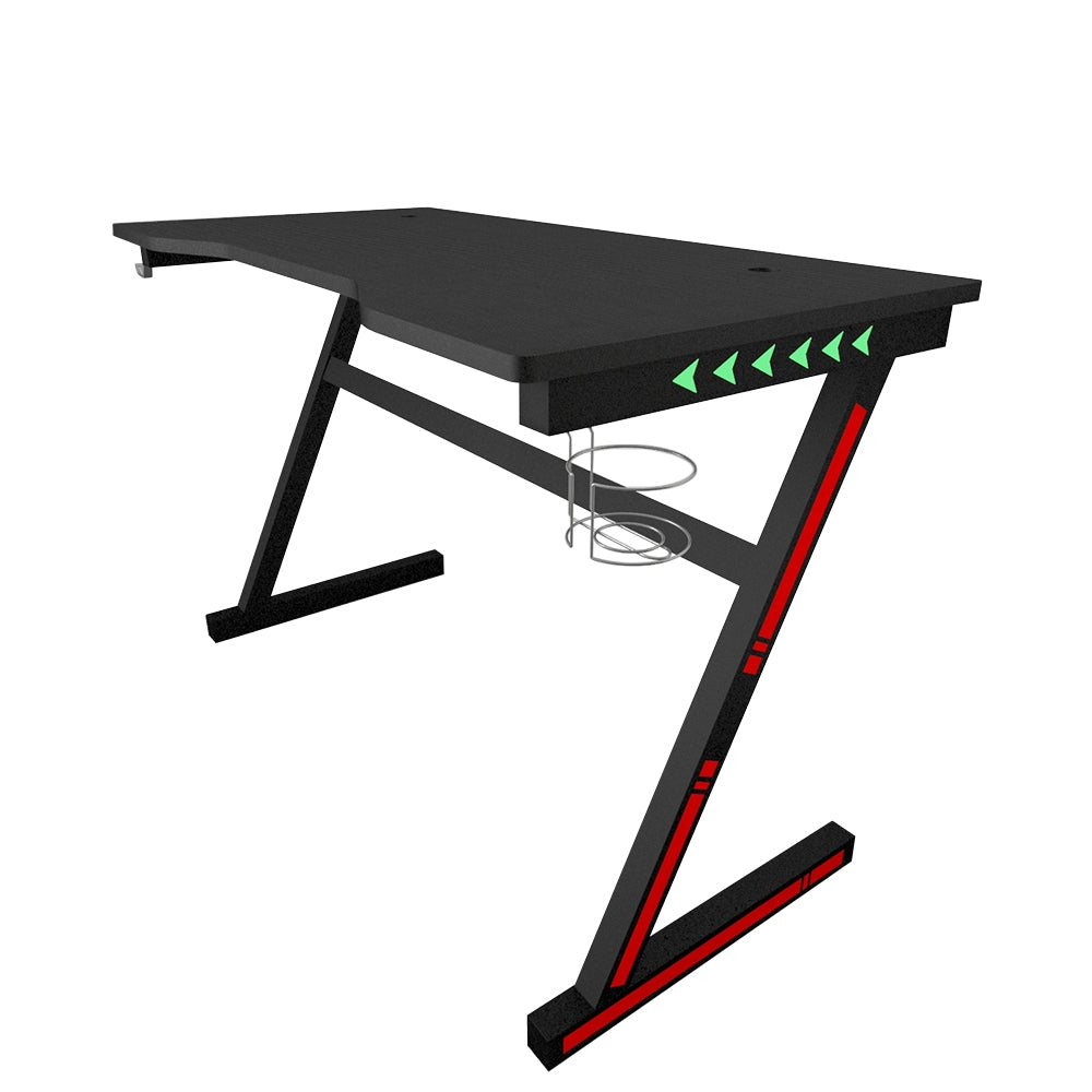 Gaming Desk Z Shaped Computer Desk with LED Lights Cup Holder Headphone Hook 120x60x75cm