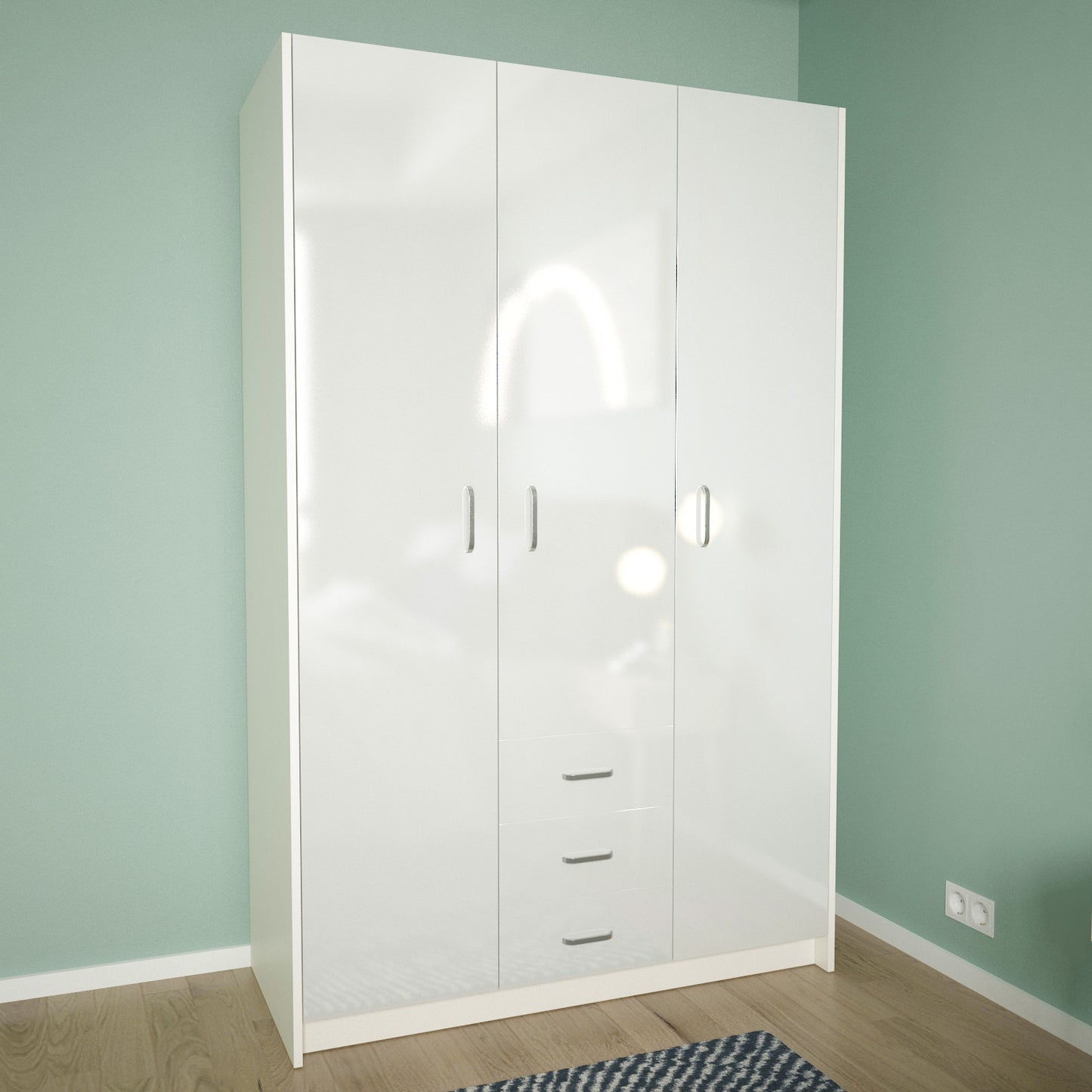 Modern High Gloss 3 Door Home Wardrobe 115x50x181cm