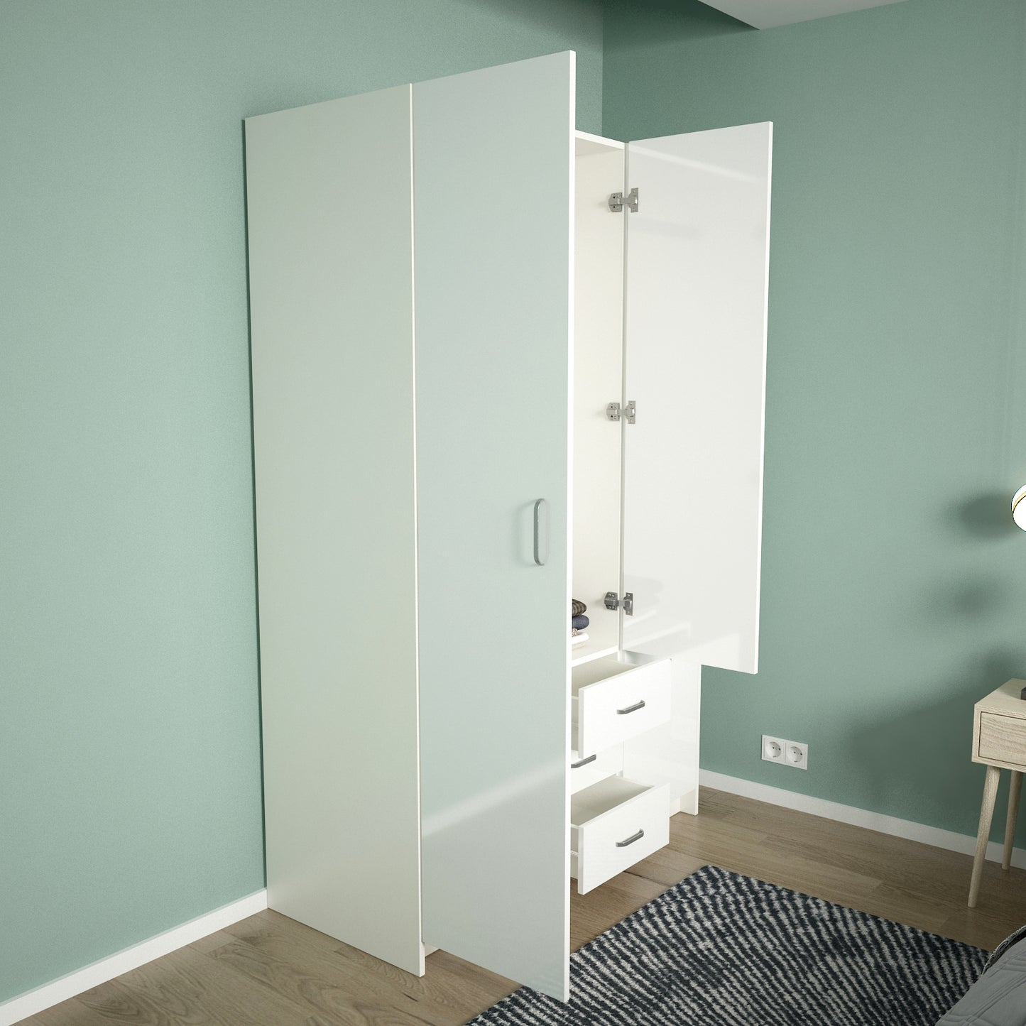 Modern High Gloss 3 Door Home Wardrobe 115x50x181cm