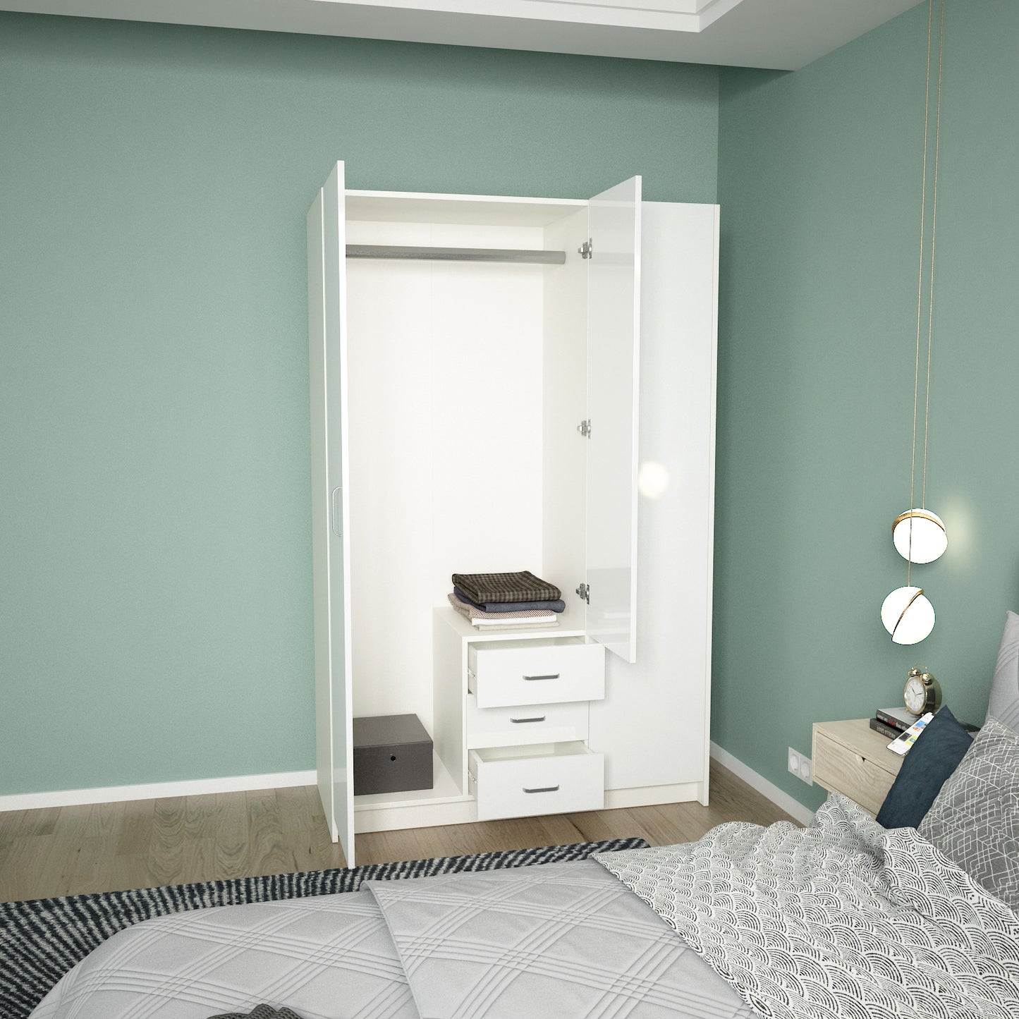 Modern High Gloss 3 Door Home Wardrobe 115x50x181cm