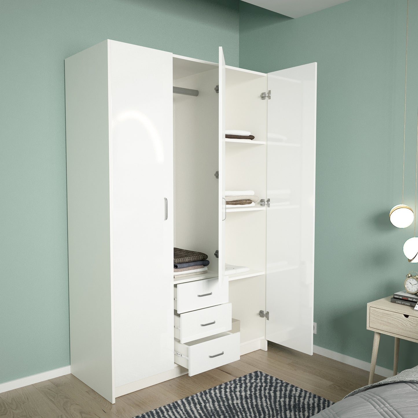 Modern High Gloss 3 Door Home Wardrobe 115x50x181cm