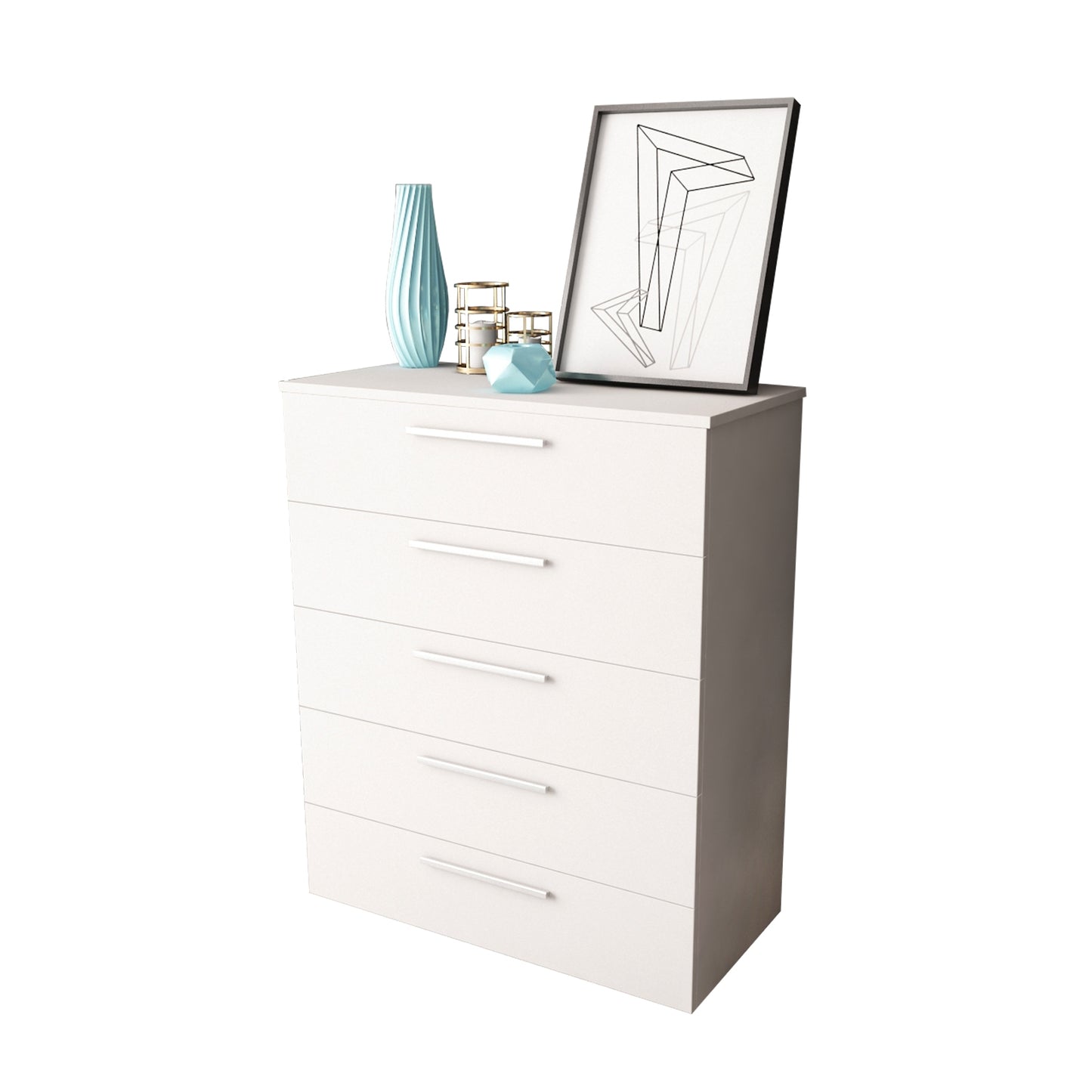 5-Drawer Chest White Storage Modern Cabinet 90cm Height