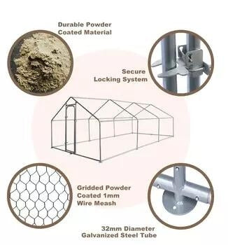Walk-in 3X4X2M Steel Metal Chicken Coop Run Enclosure Poultry Cage