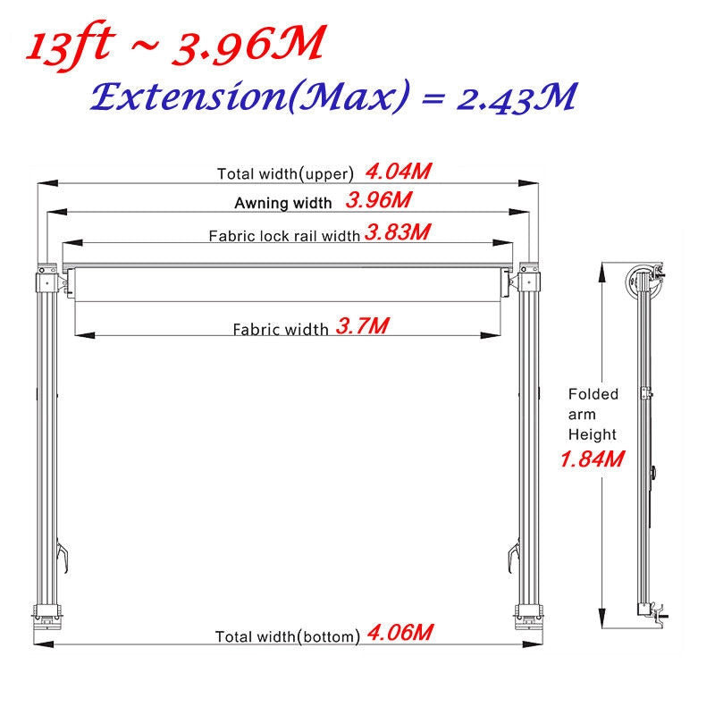 13ft x 8 ft Caravan Roll out Awning Annex Aluminium Construction Complete Pack