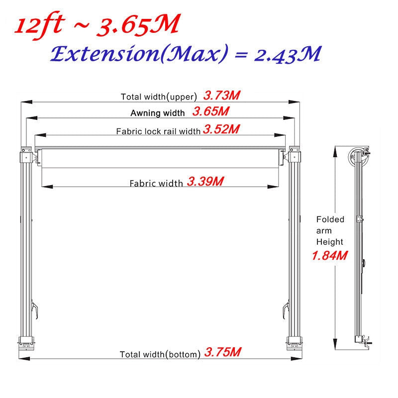 12ft x8ft Caravan Roll out Awning Annex Aluminium Construction Complete Pack