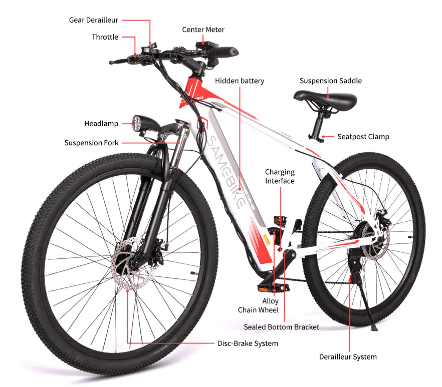 SAMEBIKE 26 inch CARBON Electric e-Bike Mountain Bike Bicycle eBike Motorised 350W Motor 8Ah Battery Max 30 KPH White