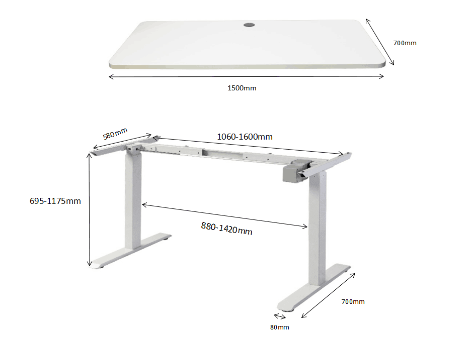 Electric Height-adjustable Computer & Laptop Standing Desk Single Motor Grey Frame Maple Top