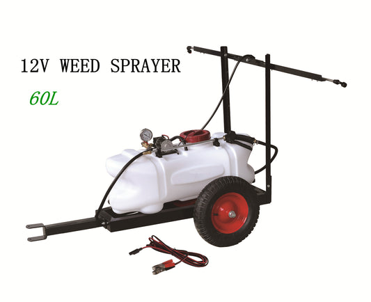 60L 12V ATV Tow Behind Sprayer 250cm Boom Weed Trailer Spray