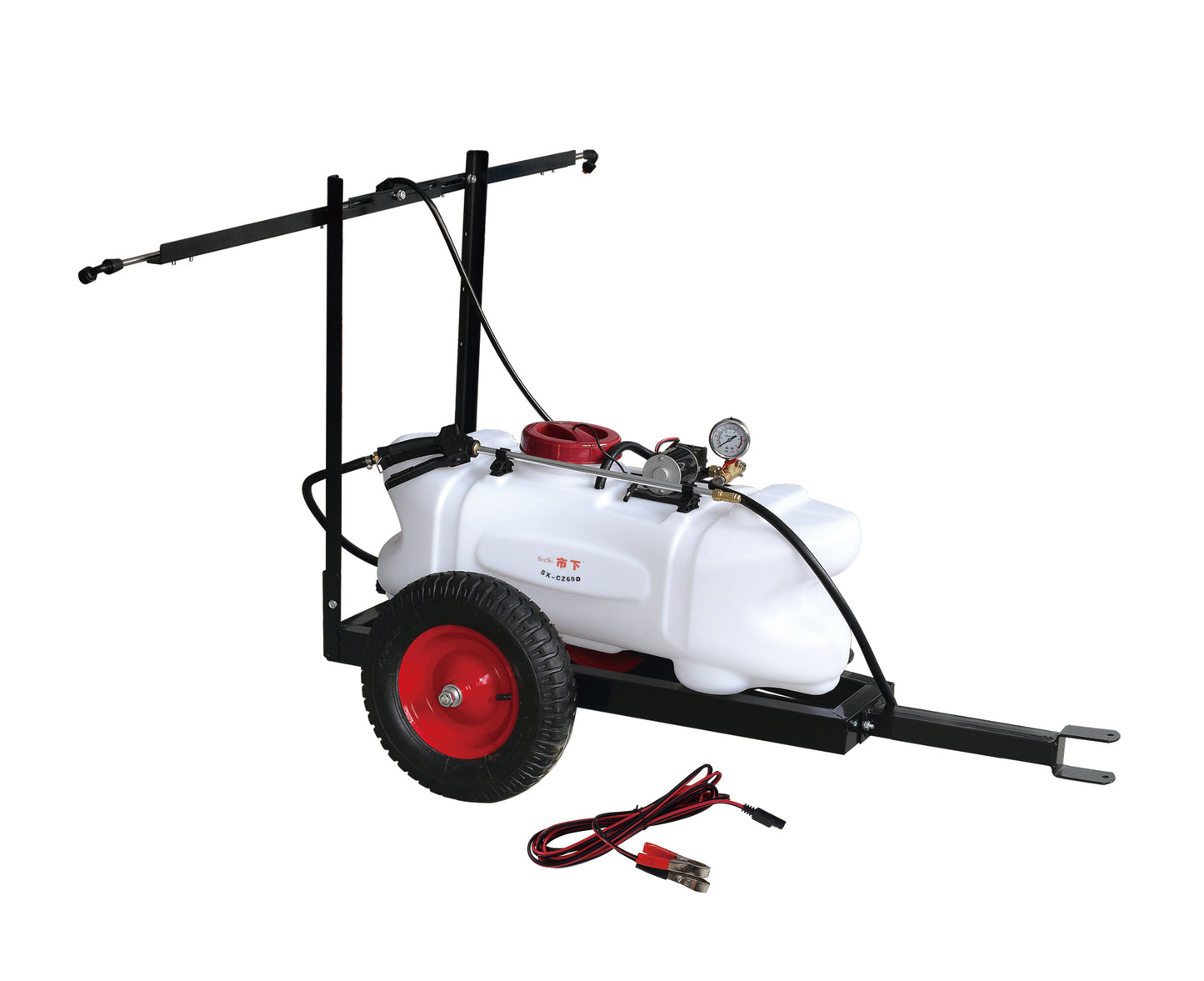 60L 12V ATV Tow Behind Sprayer 250cm Boom Weed Trailer Spray