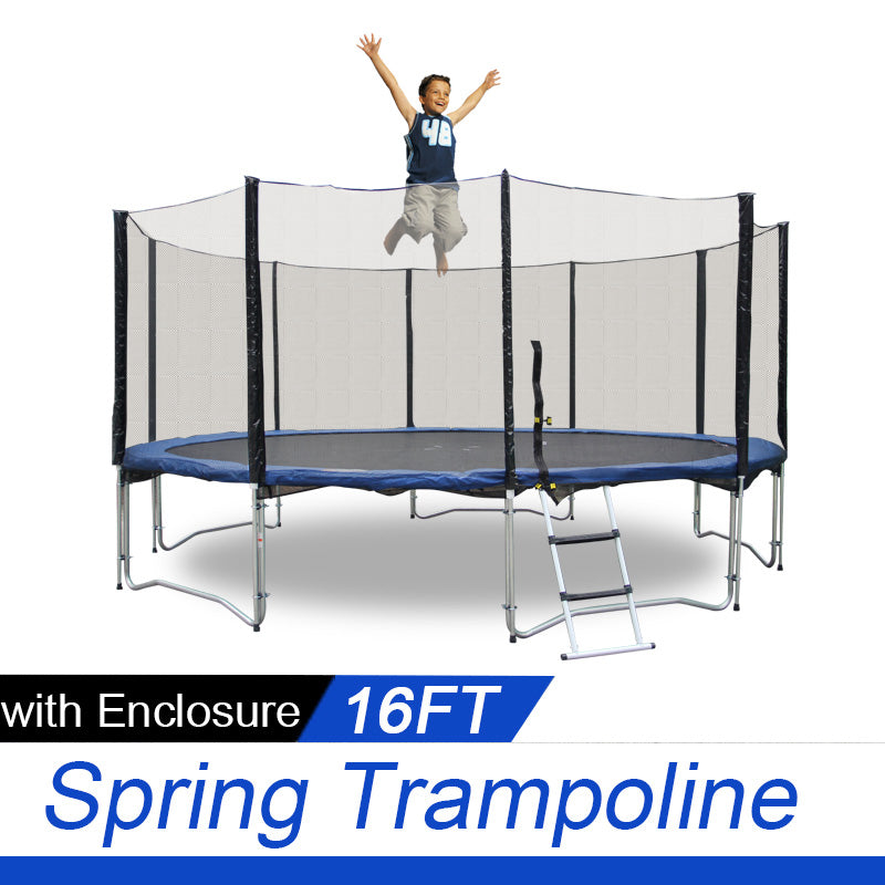 16ft Outdoor Trampoline Enclosure Set with Safety Net and Ladder