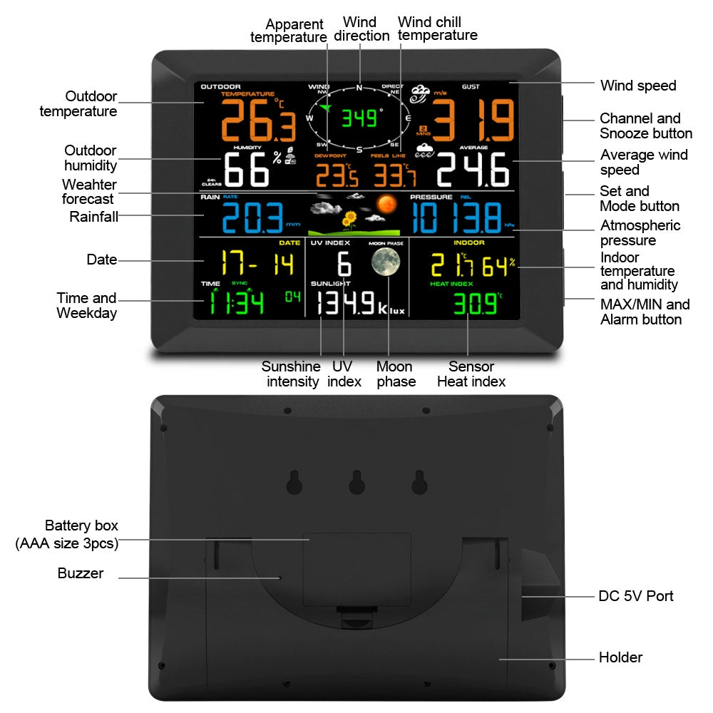 Solar Powered Professional WiFi Wireless Weather Station with Display 0310 Free Shipping