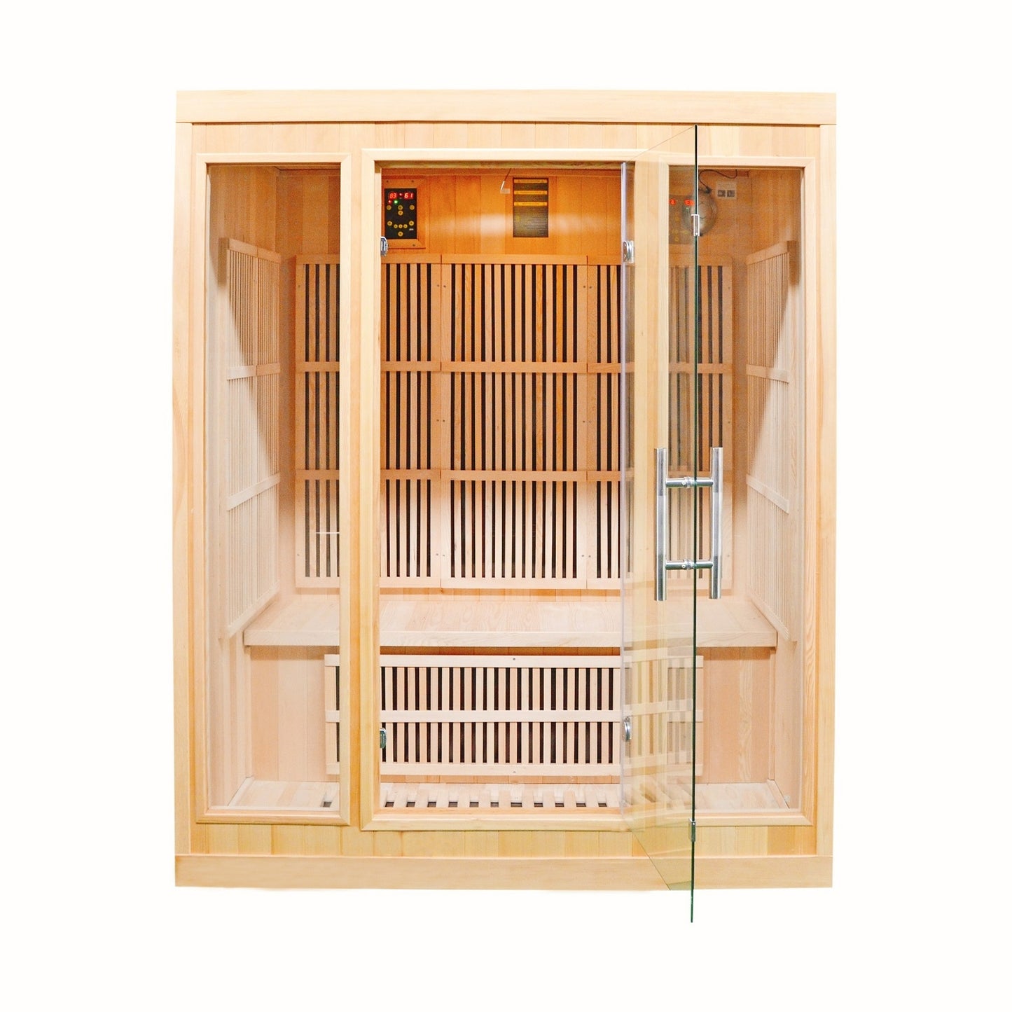 Greenland 3-Person Luxury Far-Infrared Sauna 9 Carbon Heater 2250W Full Glass Front Panel