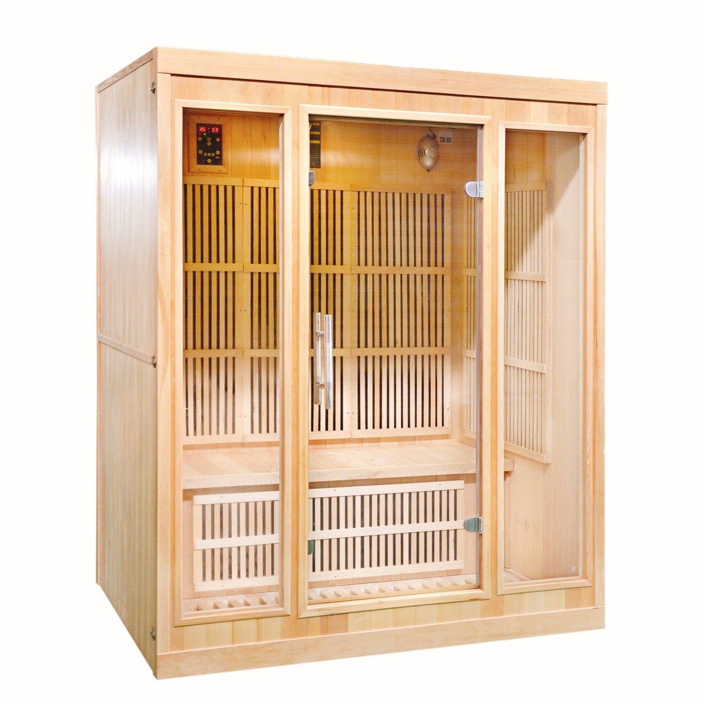 Greenland 3-Person Luxury Far-Infrared Sauna 9 Carbon Heater 2250W Full Glass Front Panel