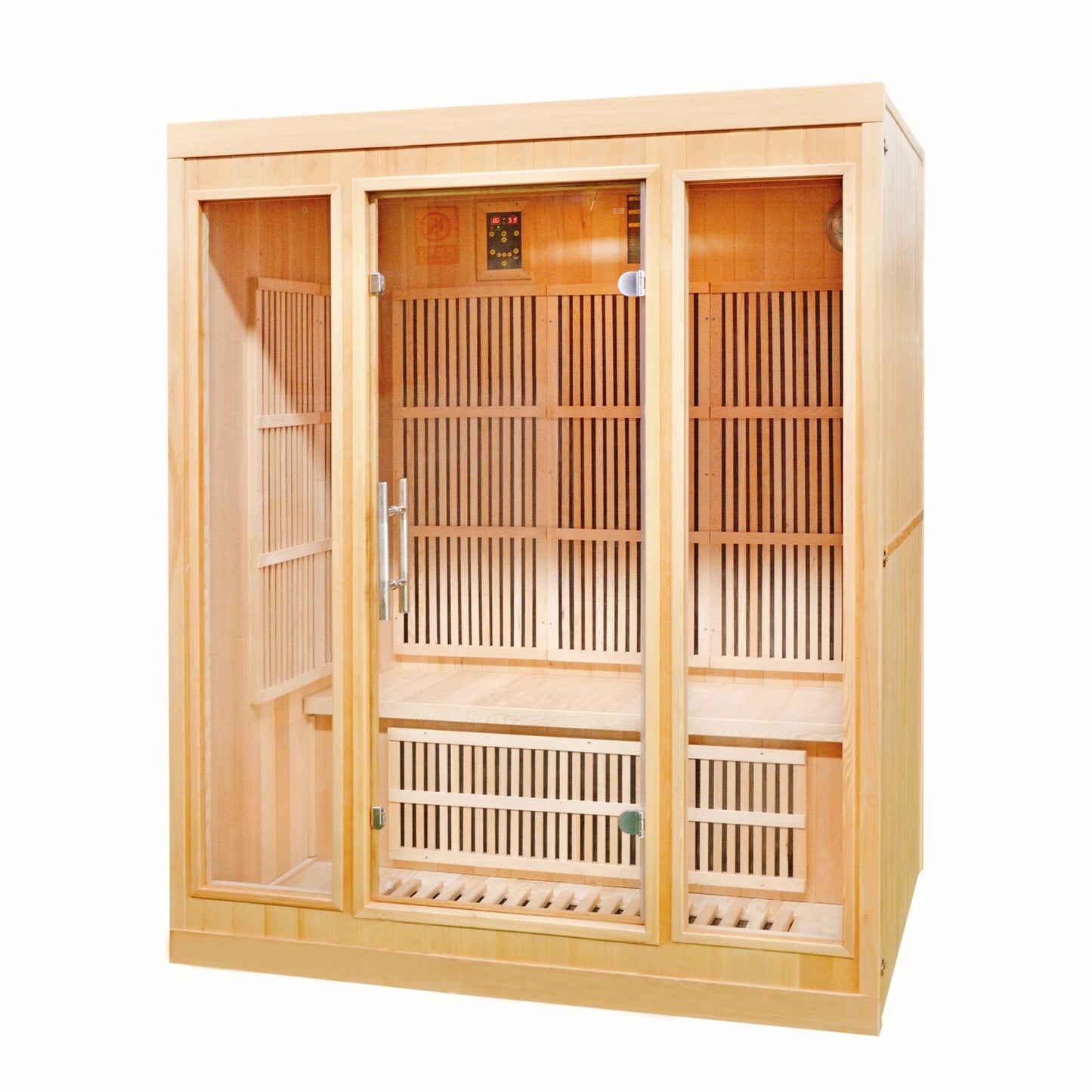 Greenland 3-Person Luxury Far-Infrared Sauna 9 Carbon Heater 2250W Full Glass Front Panel