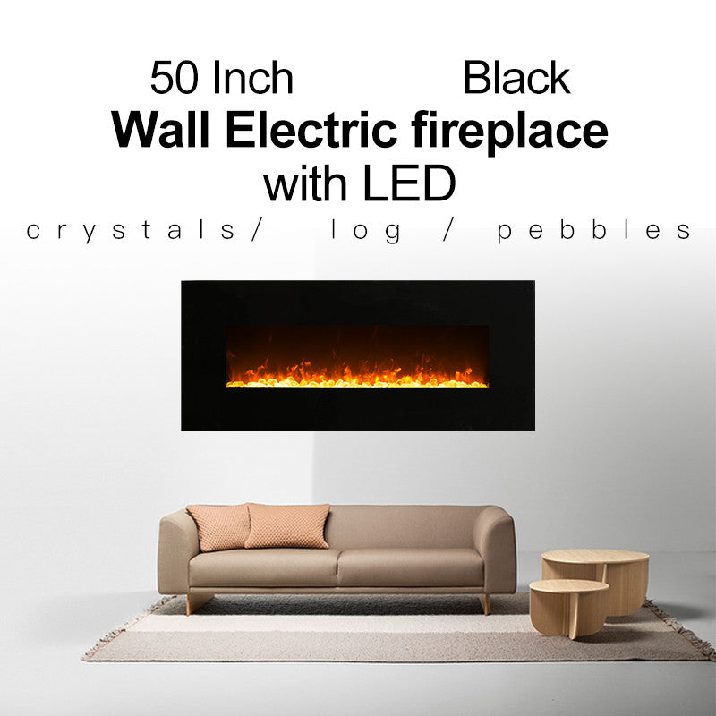 1500W 50" Black Wall Mounted Electric Fireplace Heater Fire Flame