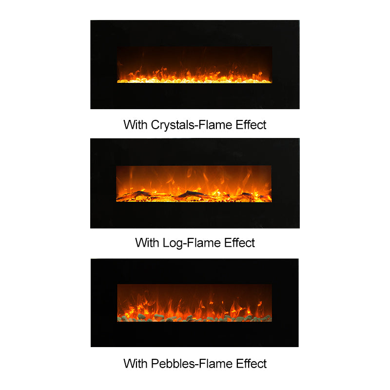 1500W 50" Black Wall Mounted Electric Fireplace Heater Fire Flame