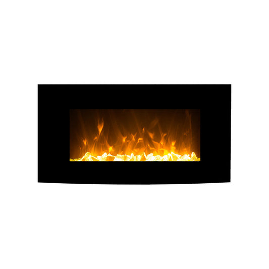 1500W 36" Black Curved Wall Mounted Electric Fireplace Heater Fire Flame