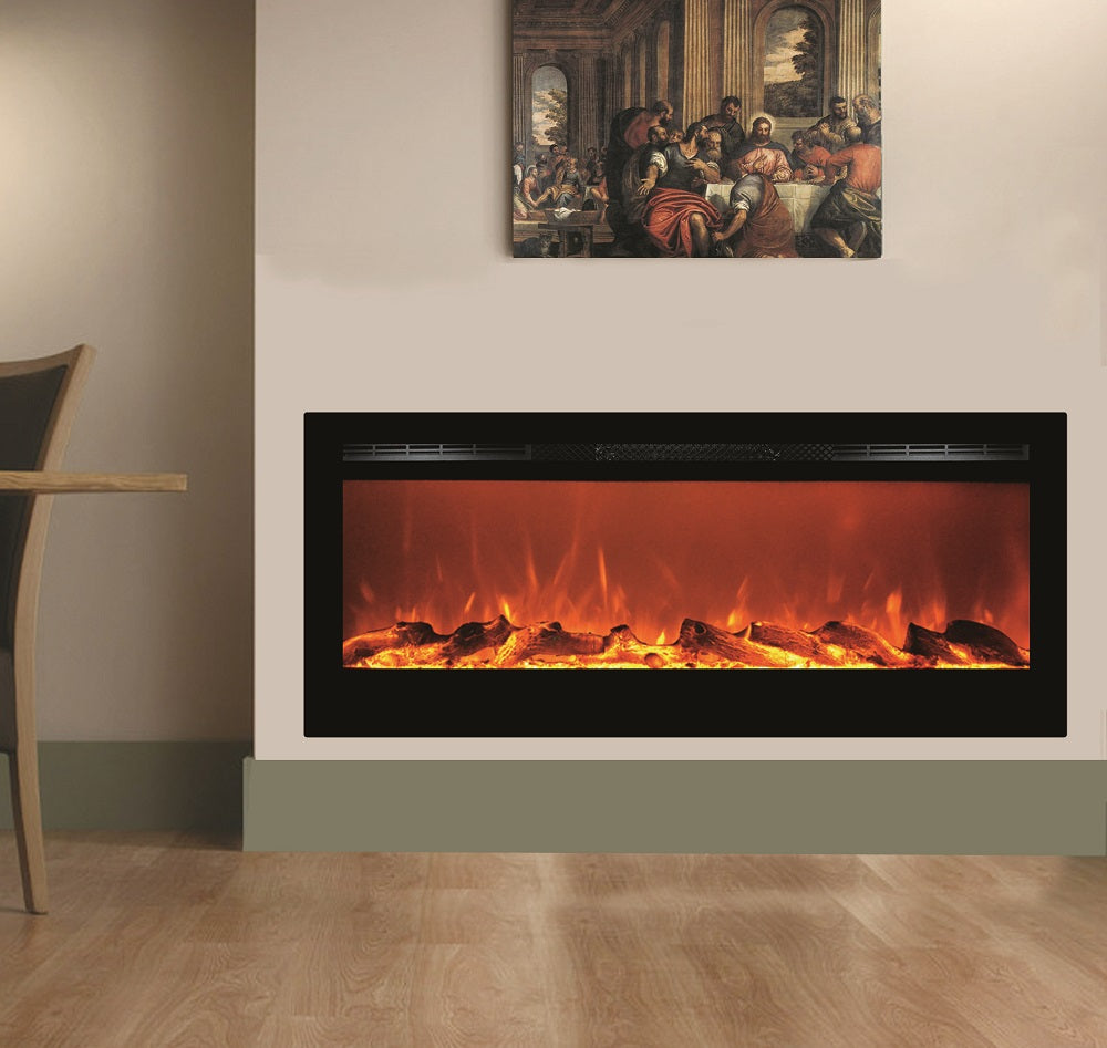 Victoria 50" Black Built-in Recessed / Wall mounted Heater Electric Fireplace