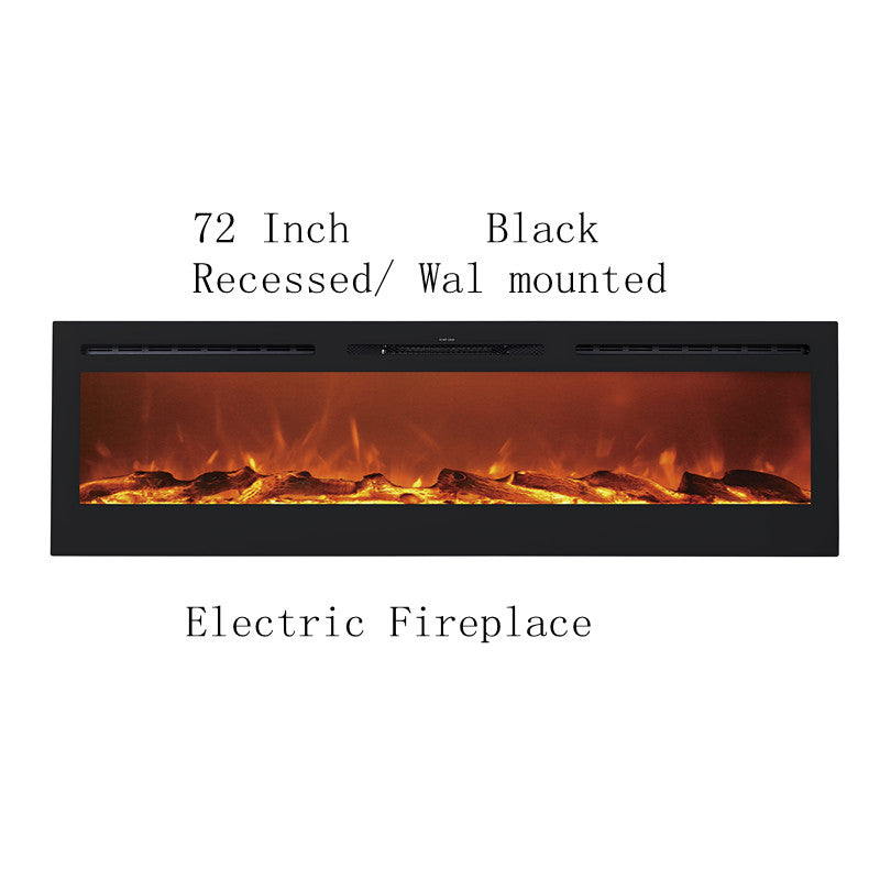 Victoria 72" Black Built-in Recessed / Wall mounted Heater Electric Fireplace