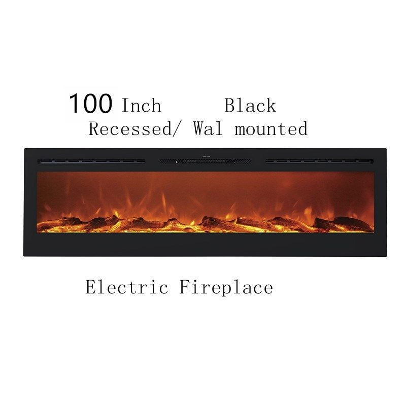 Victoria 100" Black Built-in Recessed / Wall mounted Heater Electric Fireplace