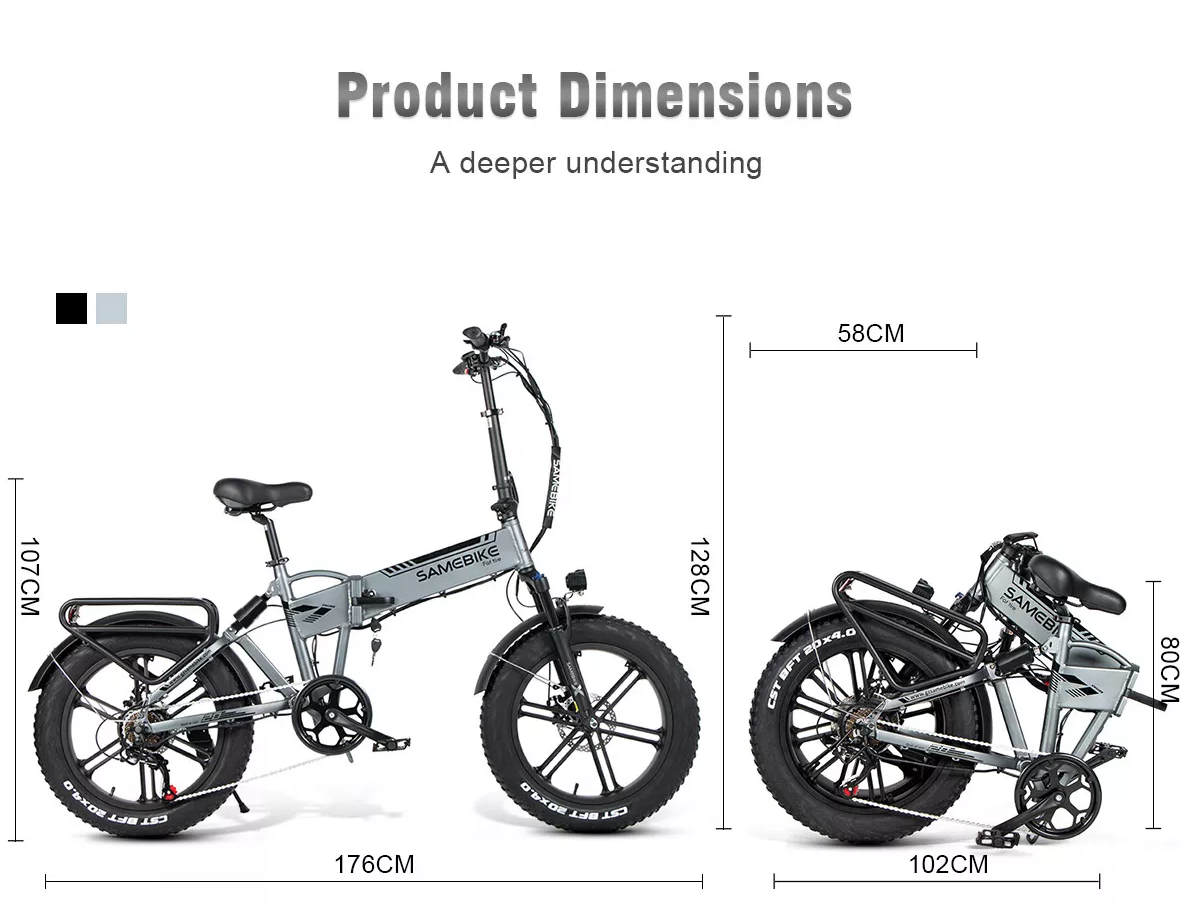 20 Inch 500W SAMEBIKE Folding Electric Bike Fat tire Bicycle Scooter E-scooter E-bike 10.4Ah 48V Battery Max 35 KPH Sliver Grey