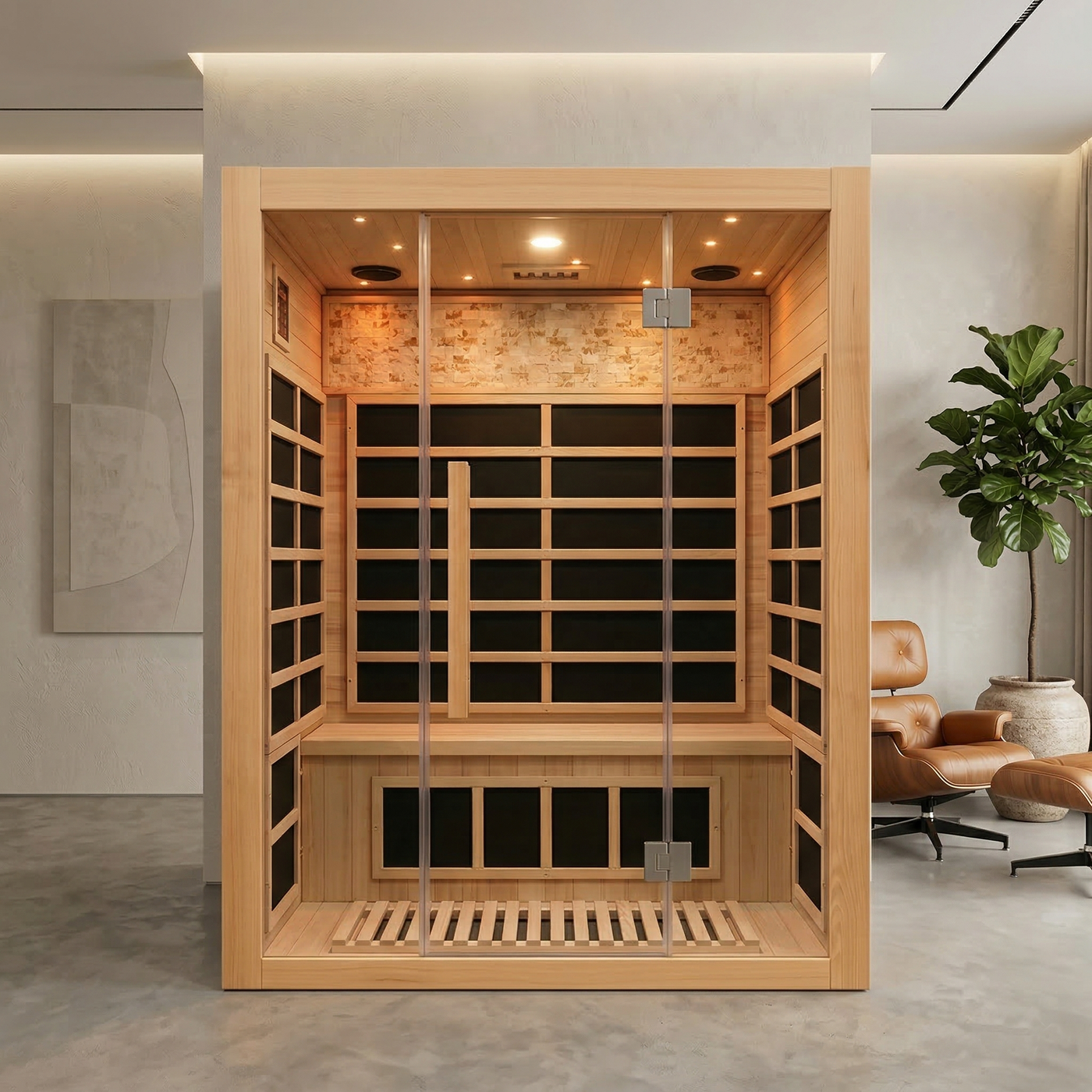 New Model 3-Person Luxury Indoor Far-Infrared Sauna 2150W Premium Marble Decor Edition