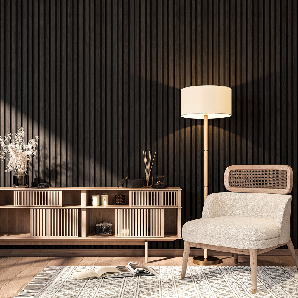 Premium Wooden Slat Acoustic Wall Panels Black Oak 2400x600mm