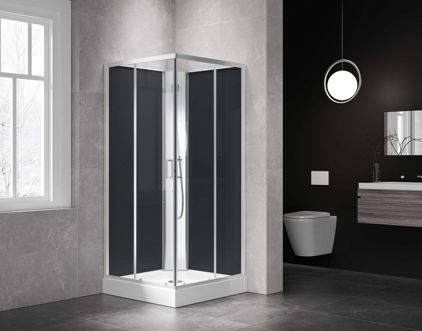 800x800x2000mm Black Shower Screen Cubicle Enclosure W/T Base Bathroom AD1805