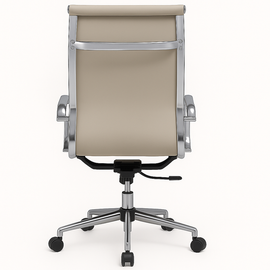 Eames High Back Executive Chair Italian Leather White with Fixed Gasket