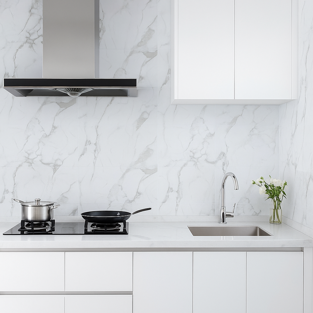 Tongue and Groove Interlocking Hollow Waterproof PVC Panels-600mm Width Carrera Marble Tiles