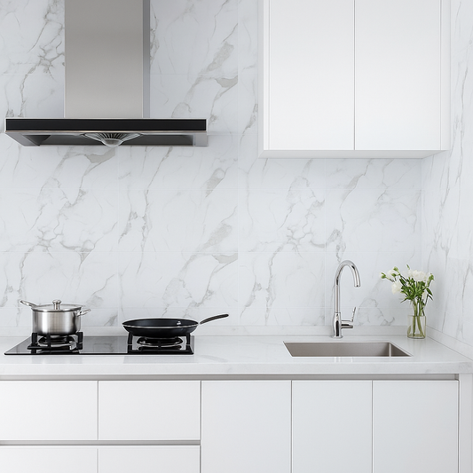 Tongue and Groove Interlocking Hollow PVC Panels-600mm Width Carrera Marble Tiles