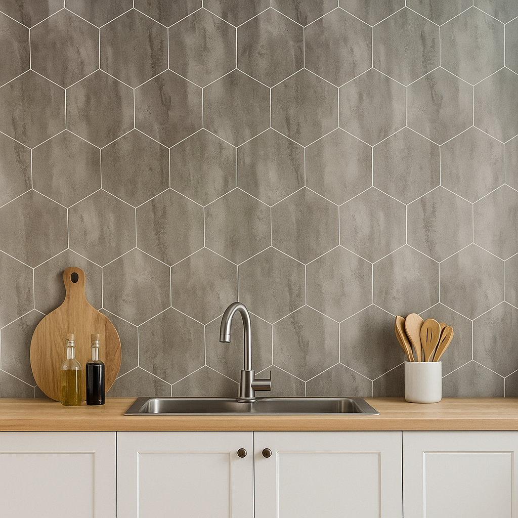 1000mm Width Interior Complicated Cutline Waterproof PVC Wall Panel Hexagon Metallic Grey