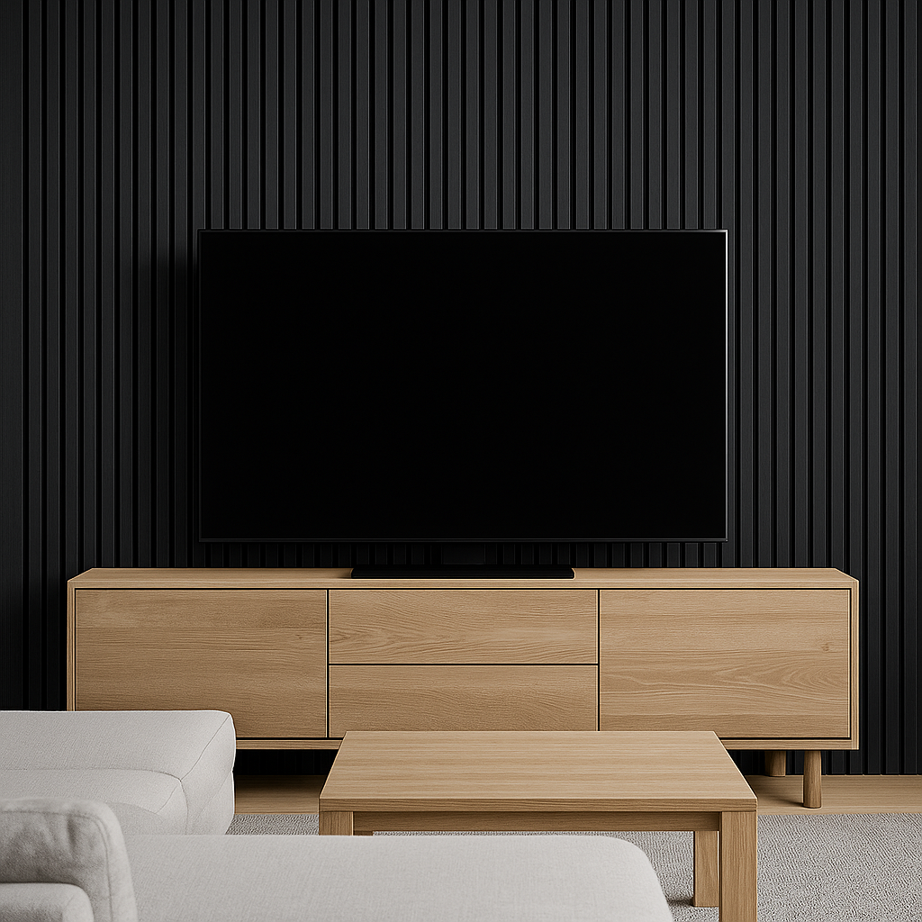 Premium Wooden Slat Acoustic Wall Panels Black Oak 2700x600mm