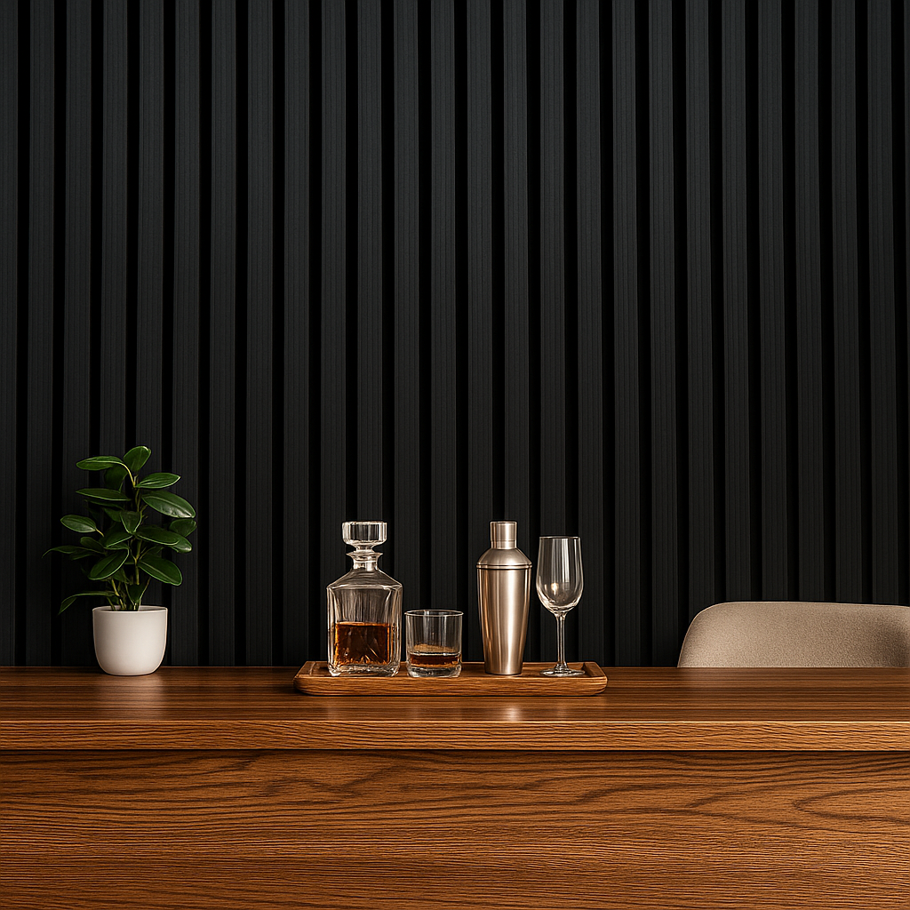 Premium Wooden Slat Acoustic Wall Panels Black Oak 2400x600mm