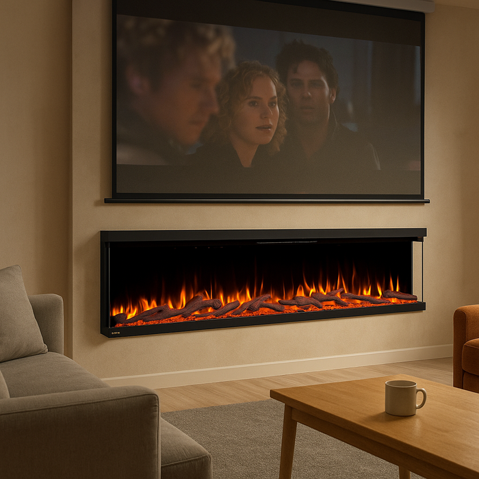 Longford 100" 3 Sided Free Standing Built-in Recessed / Wall Mounted Heater Electric Fireplace