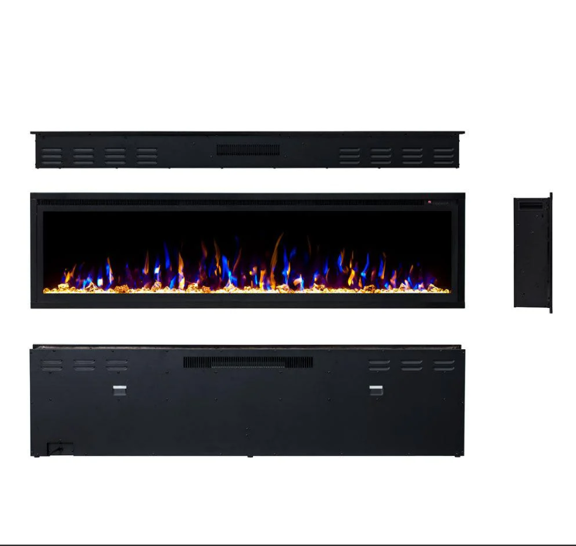 Horizon 72" Slim Trim Black Built-in Recessed / Wall mounted Heater Electric Fireplace