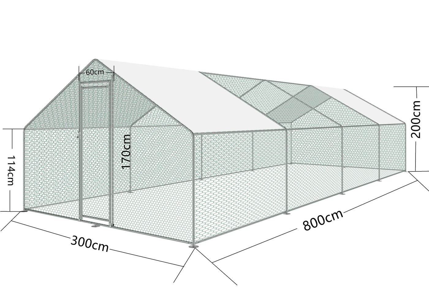 Walk-in 3X8X2M Steel Metal Chicken Coop Run Enclosure Poultry Cage